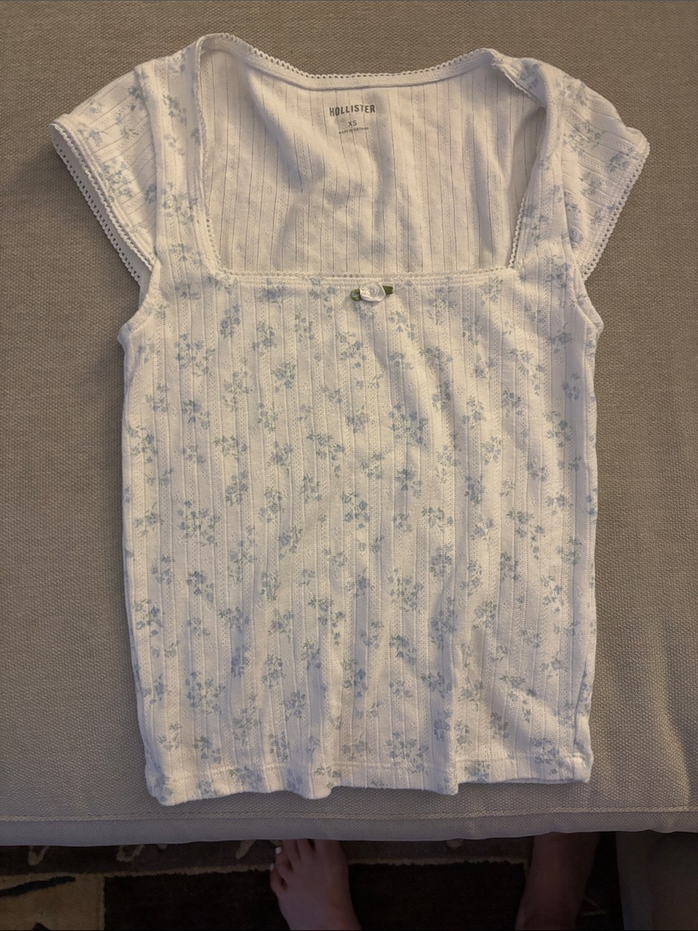 Hollister White Square-Neck Floral Ribbed Camisole